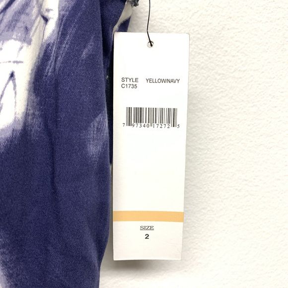 Chetta B Dress Womens Size 2 Fit & Flare Sleeveless Navy Blue Yellow Cotton NWT - Picture 6 of 8